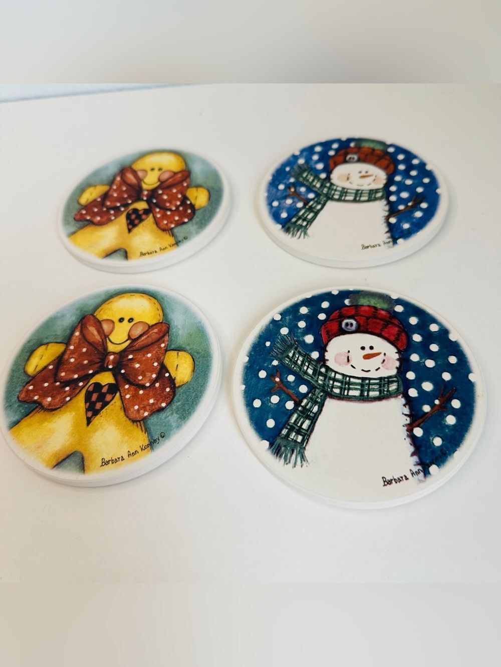 Home Expressions Gingerbread Man Snowman Round Coasters IOP VTG Absorbent